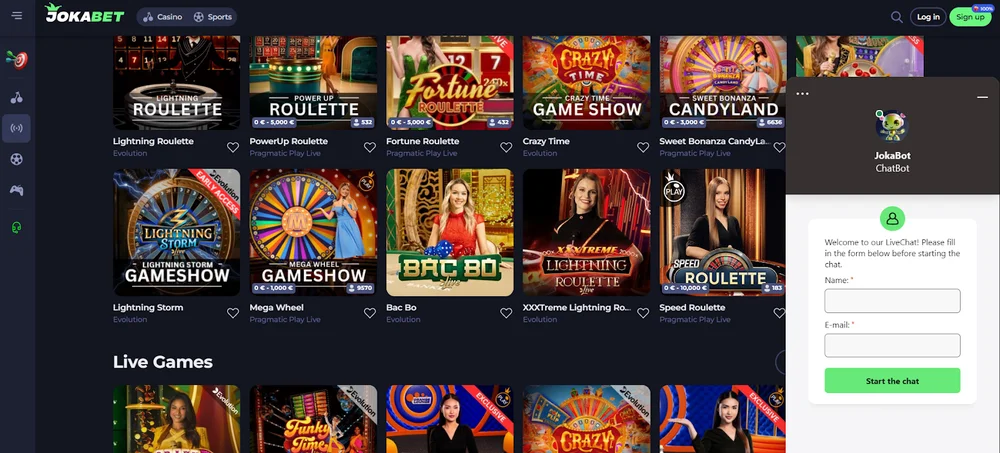 Live chat at Jokabet casino
