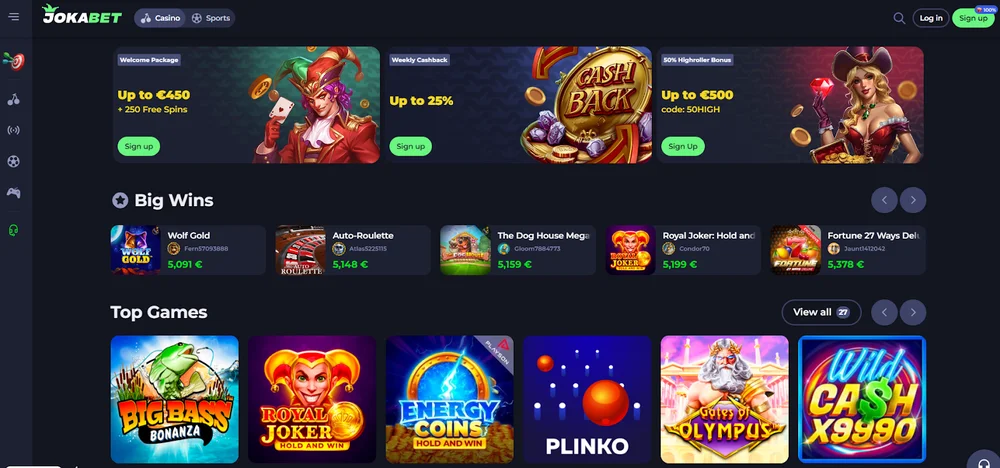 Jokabet homepage