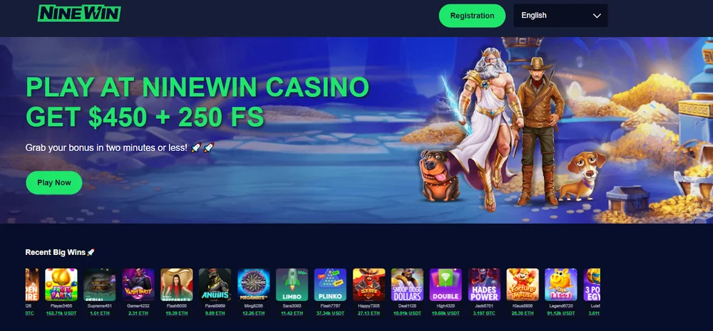 NineWin website homepage